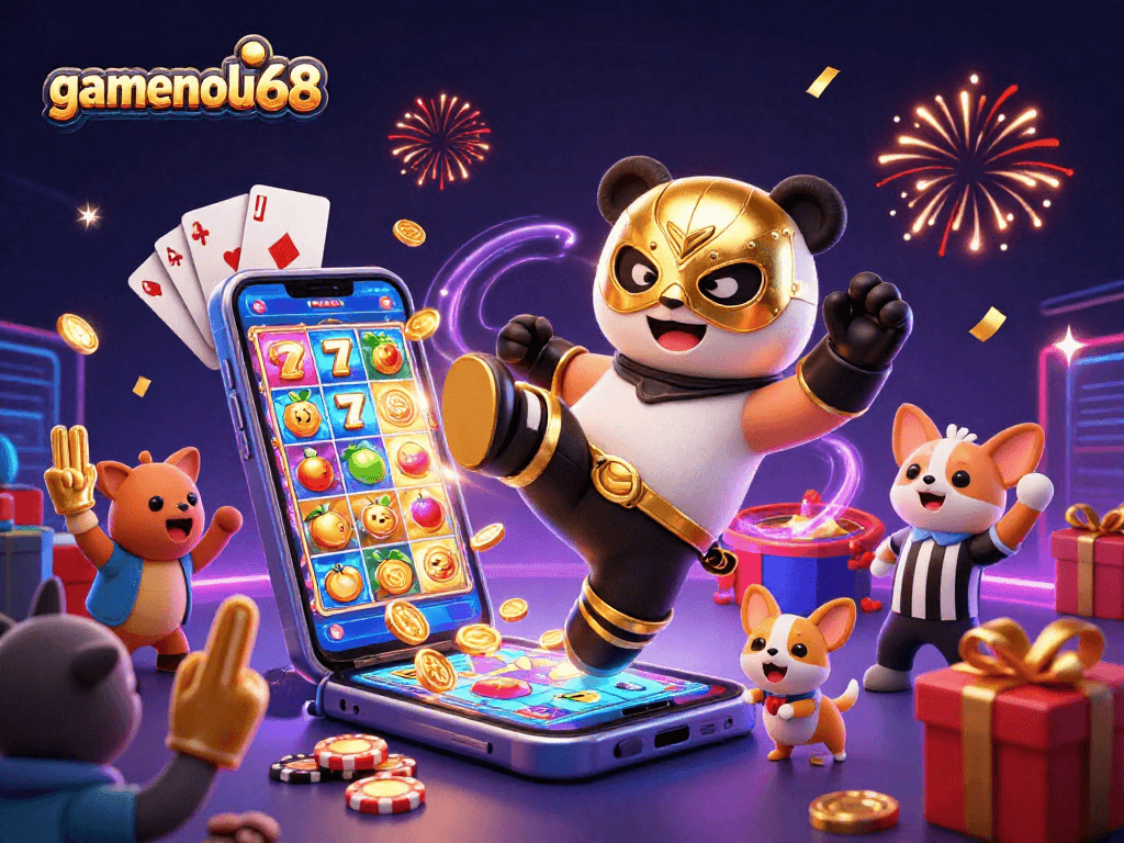 Experience thrilling slots with gamenohu68 featuring a panda wrestler in action.