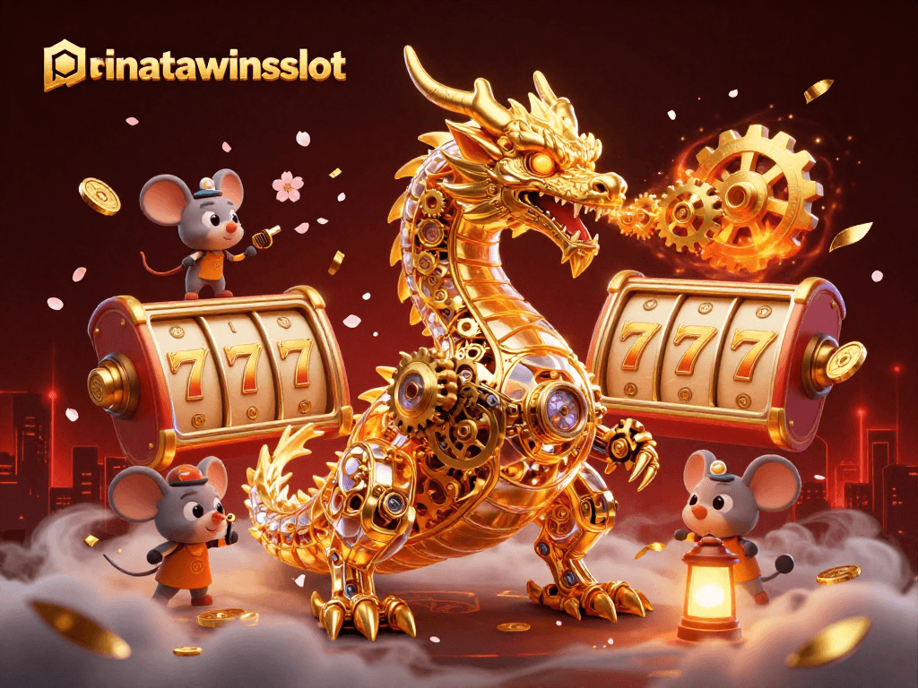 Engage with pinatawinsslot through thrilling slot action featuring a golden dragon and festive elements.