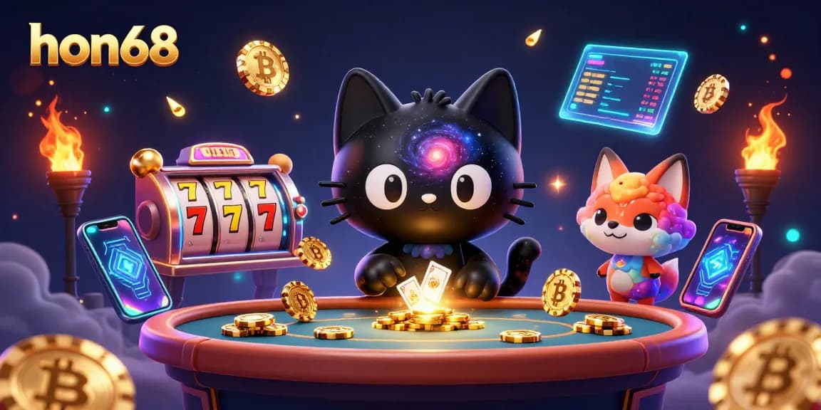 Win big at hon68's cosmic casino with a swirling black hole cat and exciting slot reels!