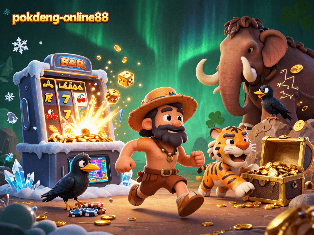 Experience the thrill of pokdeng-online88 with a vibrant 3D casino scene featuring dynamic characters and exciting gaming elements.