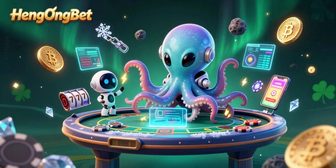 Spin with HengOngBet's dynamic poker table, where the alien octopus deals winning hands.