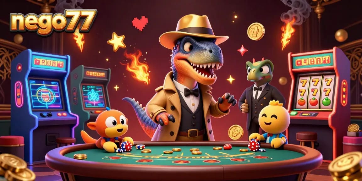Experience thrilling gameplay at nego77 with animated characters and vibrant casino elements.