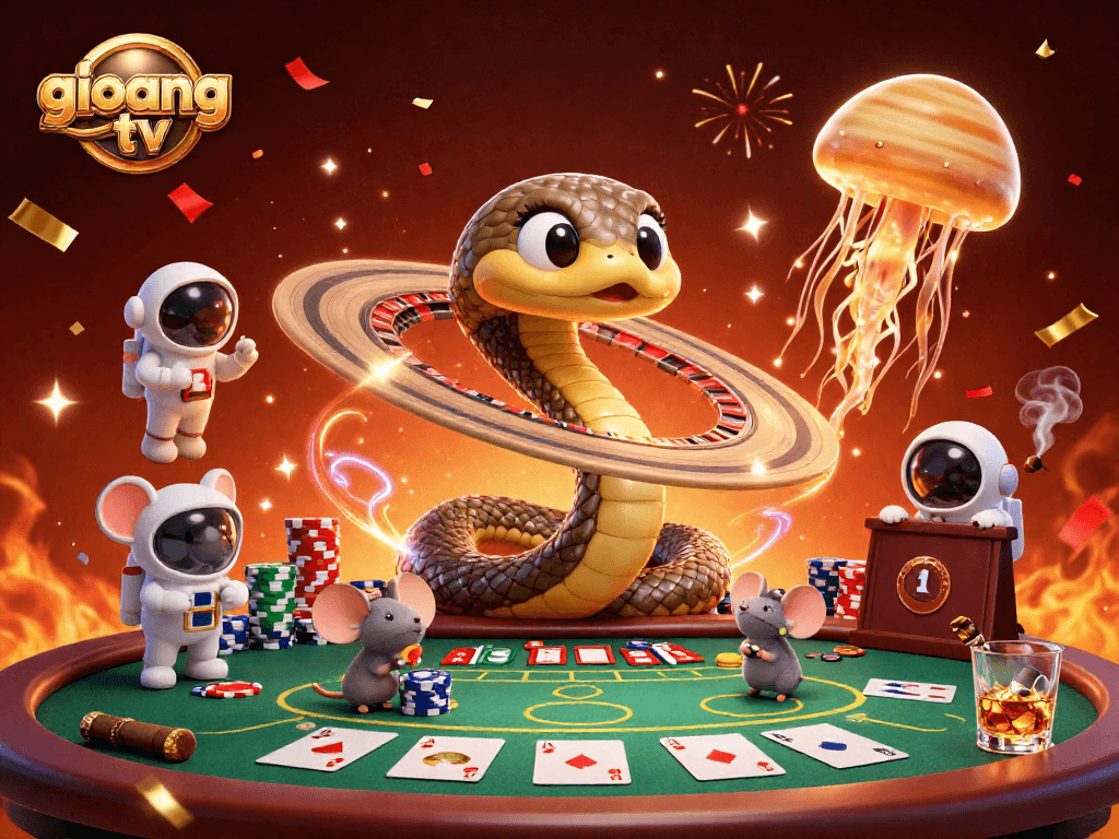Experience thrilling gameplay with giovang tv as astronaut mice bet on Saturn's roulette rings in a lively cosmic casino.