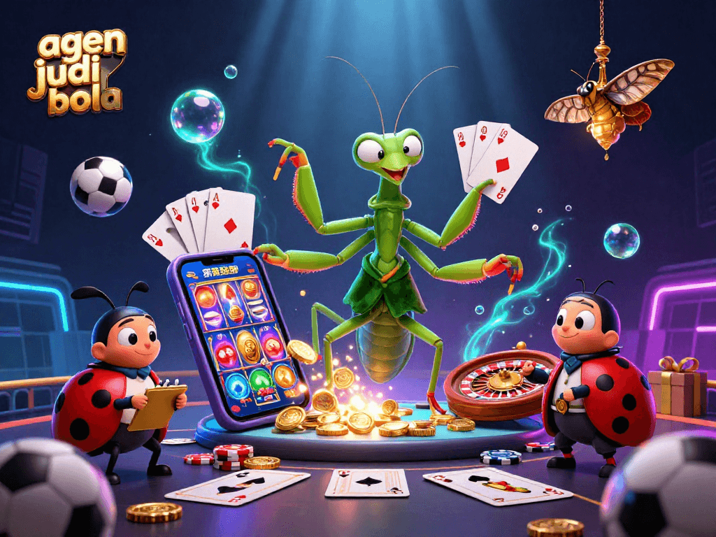 A captivating scene with agen judi bola characters engaging in sports betting activities amidst vibrant casino elements, showcasing excitement and strategy.