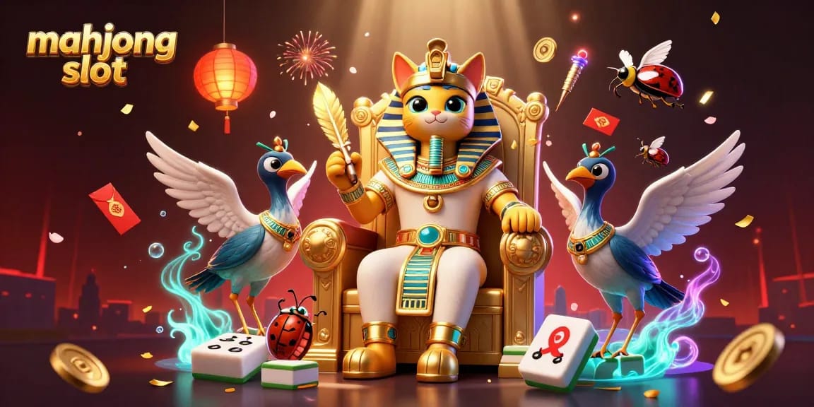 Play mahjong slot in an exciting 3D casino scene filled with vibrant characters and game elements