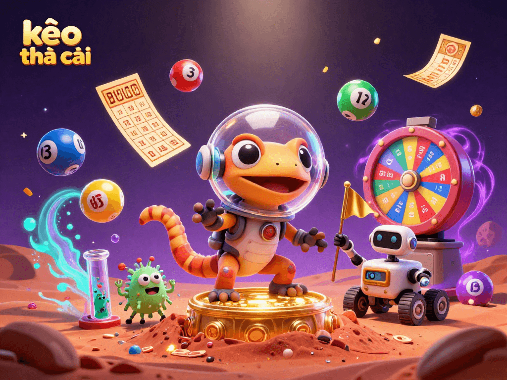 Join the Martian gecko on a quest for kèo nhà cái riches in a vibrant casino scene!