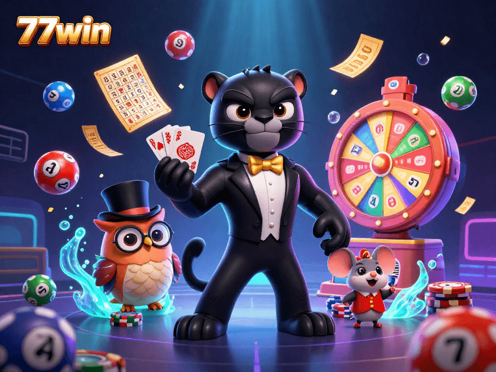 Experience thrilling gameplay at 77win with vibrant characters and dynamic casino elements.
