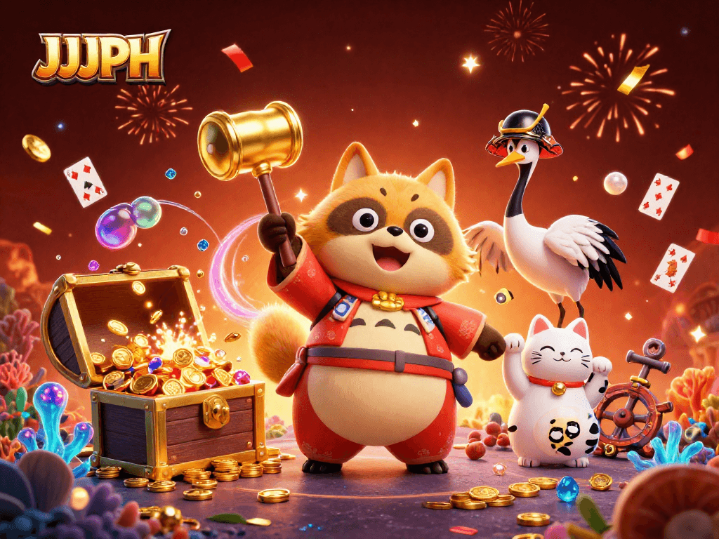 Manalo sa Laro ng JJJPH kasama ang masayang tanuki at mga nakakaakit na simbolo ng swerte.