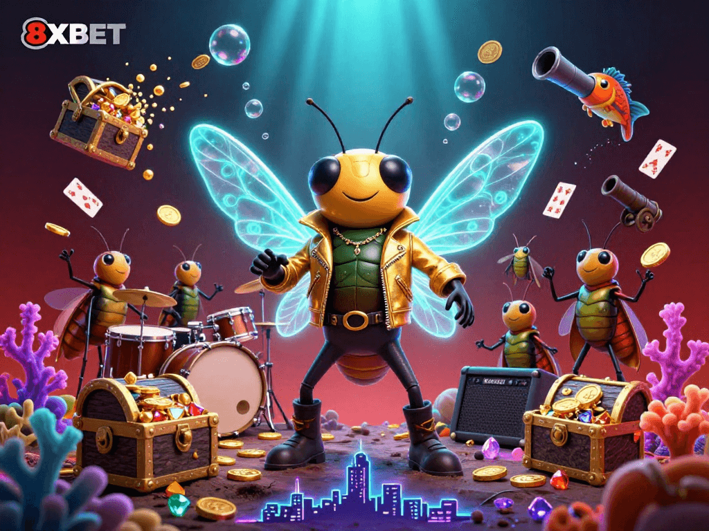 Experience thrilling games at 8XBET with a vibrant underwater scene of excitement and gold!