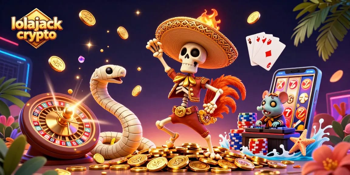 Spin to win with lolajack crypto showcasing gaming excitement in 3D illustration.