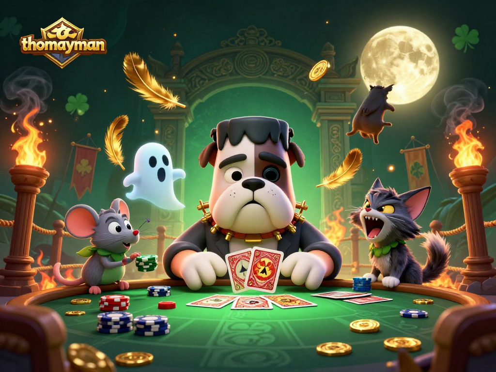 thomayman brings excitement with a 3D cartoon dog dealer amidst thrilling casino elements.