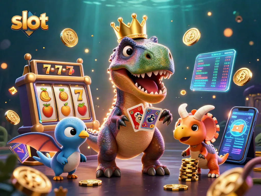 Memainkan slot dengan T-Rex, pterodactyl, dan triceratops di kasino digital.