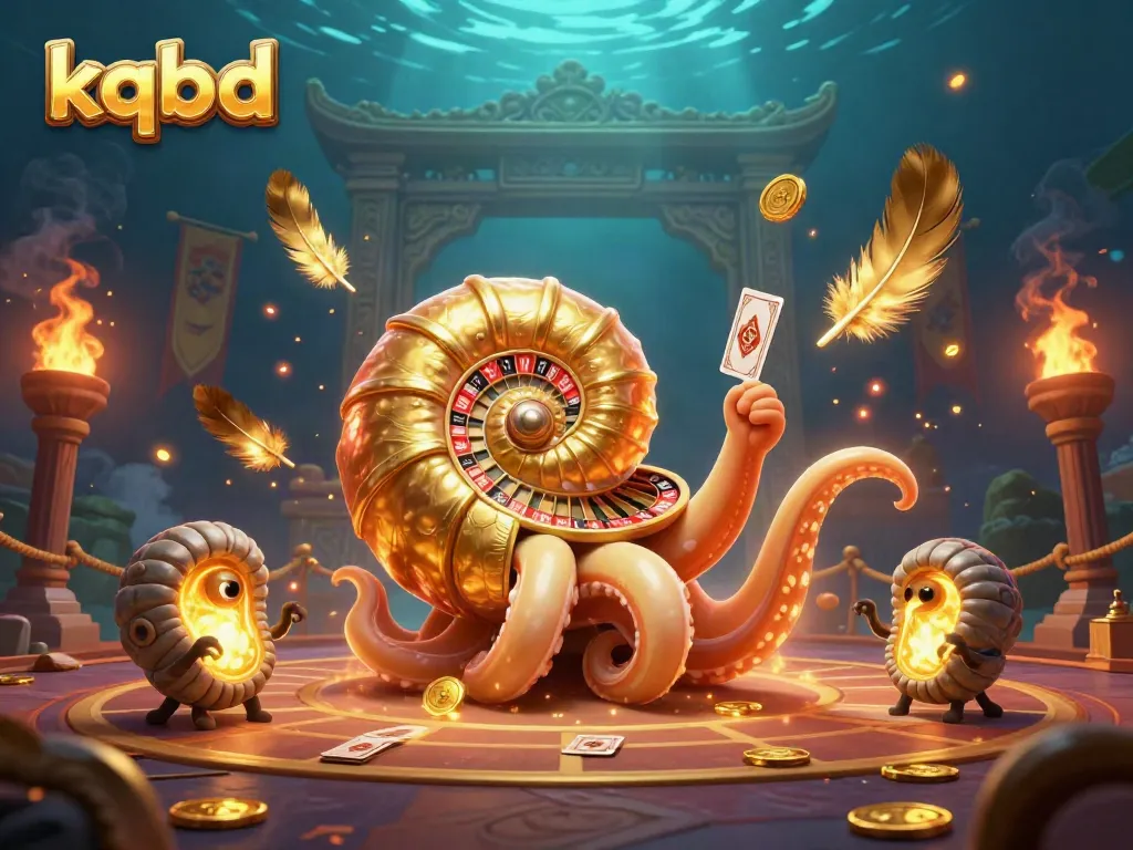 Engaging kqbd scene featuring a giant nautilus roulette wheel and glowing ammonite companions in a vibrant casino setting.