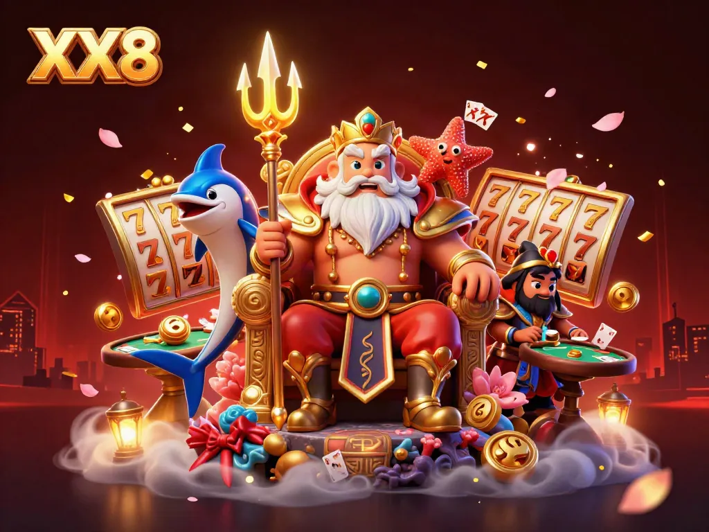 Experience the electrifying world of XX8 casino gaming in a vibrant 3D scene filled with action.