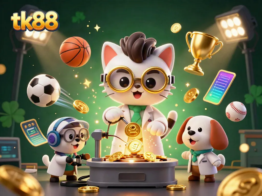 Experience the fun of tk88 with 3D cartoon characters in an exciting casino setting, surrounded by dynamic game elements.