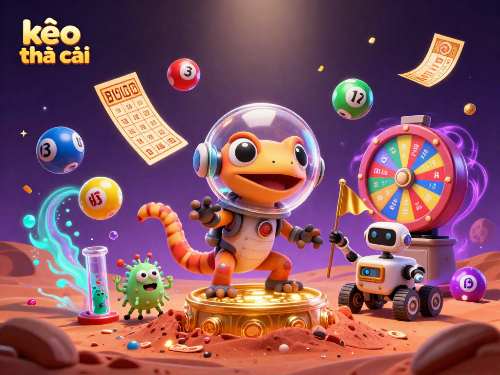 Join the Martian gecko on a quest for kèo nhà cái riches in a vibrant casino scene!