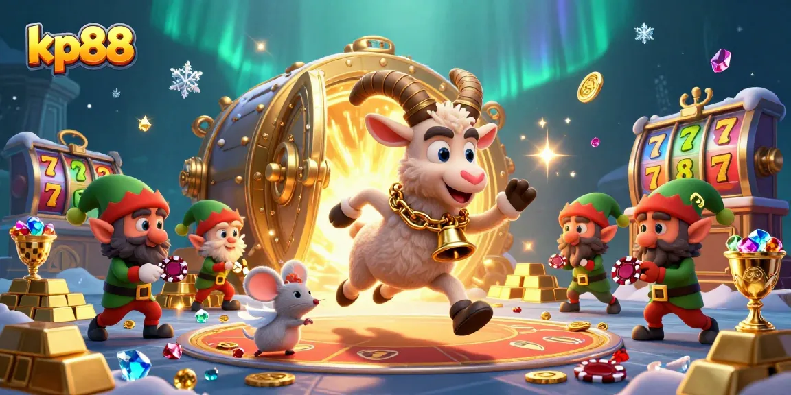 Engage with kp88's dynamic casino scene filled with colorful slot reels and lively characters.