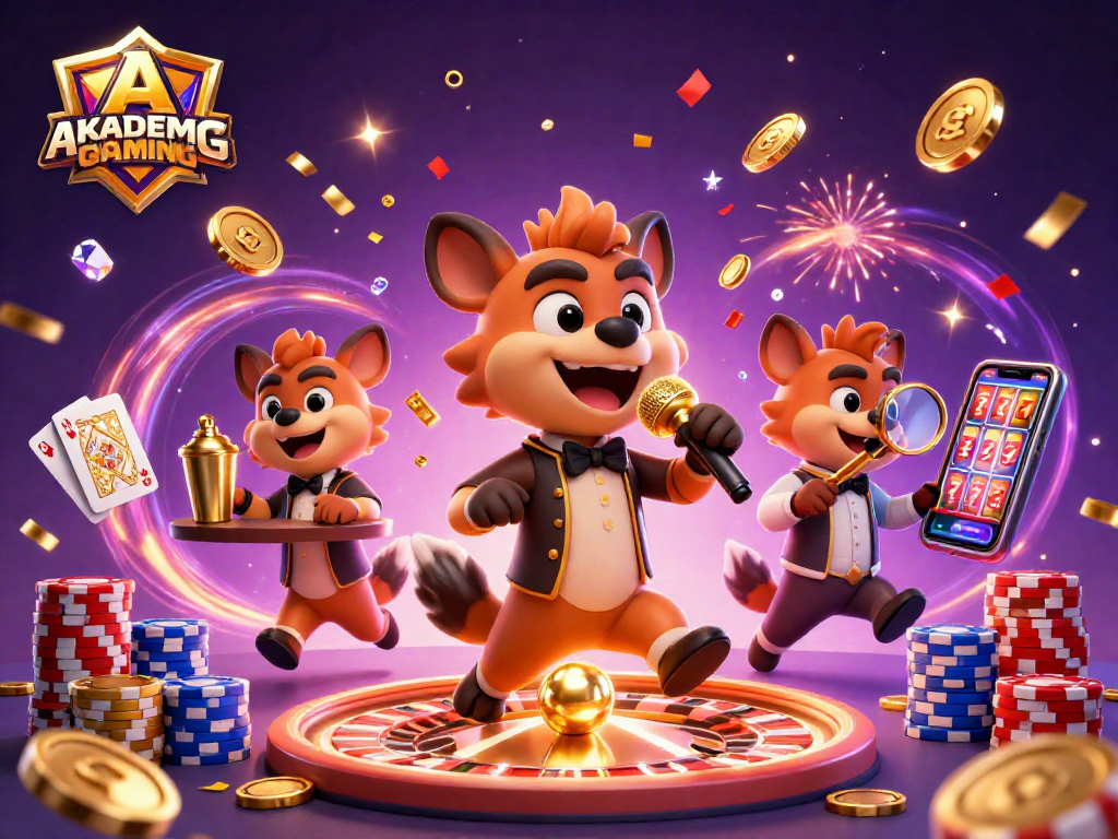Join the fun at AKADEMIGAMING with lively hyenas entertaining at a comedy casino!