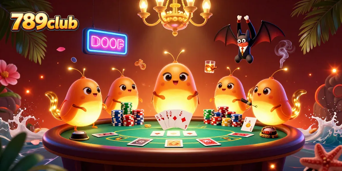Play at 789club with this vibrant casino scene featuring glowworms and poker elements.