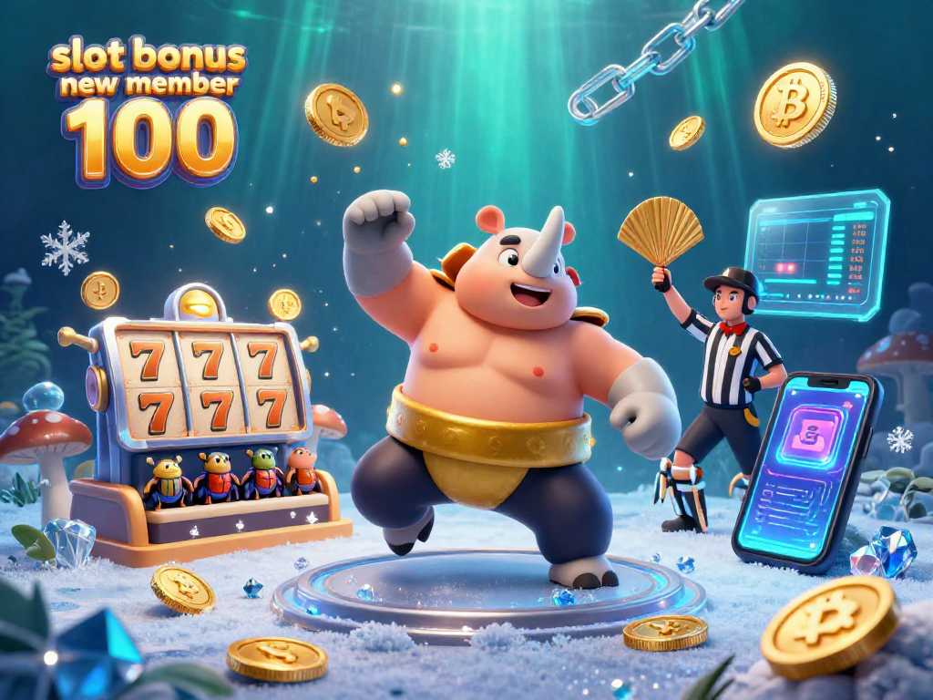 Celebrate with the slot bonus new member 100 as golden coins fly around in this vibrant casino scene.