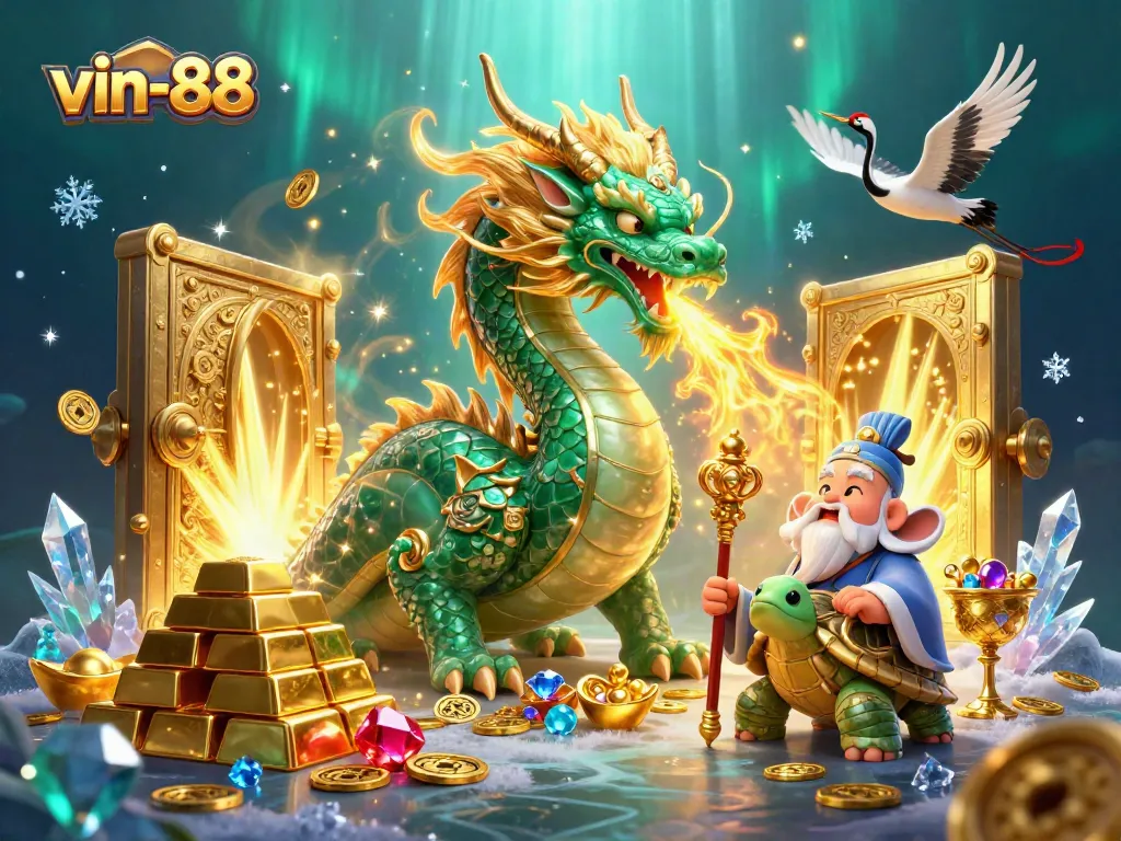 Experience exhilarating wins at vin-88 with captivating dragon and turtle imagery in an enchanting casino setting.
