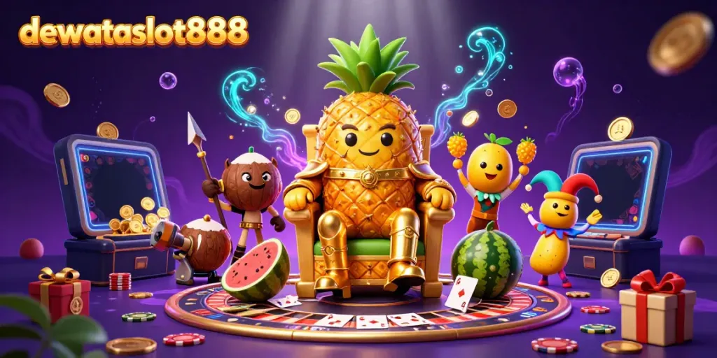 Permainan live casino di dewataslot888 menampilkan karakter kartun lucu di latar belakang kasino yang berwarna-warni.