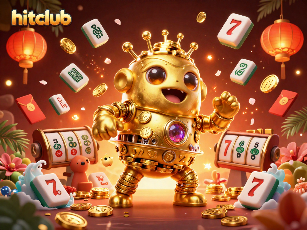 Engage with hitclub: A dynamic illustration depicting a golden golem and casino elements.