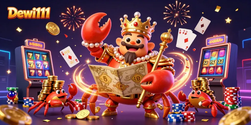 DEWI111 hadir dengan ilustrasi kartun berwarna cerah dan elemen permainan yang menarik, menampilkan keceriaan dan keuntungan bermain slot.
