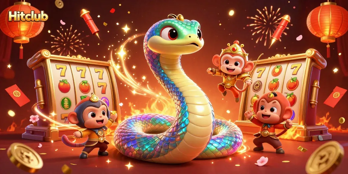 Engage with Hitclub's vibrant casino thrills featuring a mesmerizing serpent and monkey king.
