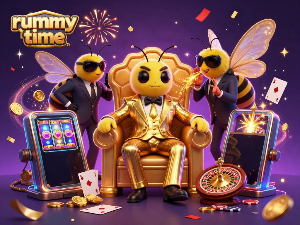 Engage with rummy time's thrilling gameplay through vibrant illustrations of exciting digital elements and characters.