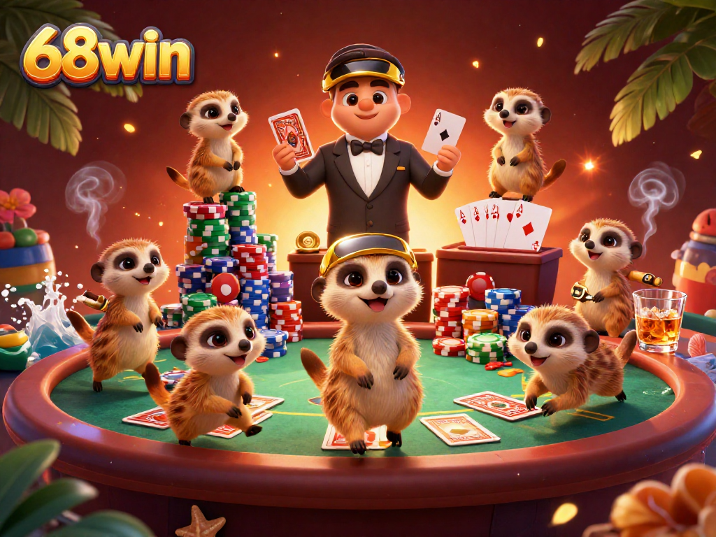 Experience the excitement of 68win's casino with meerkats running games and sneaking chips.