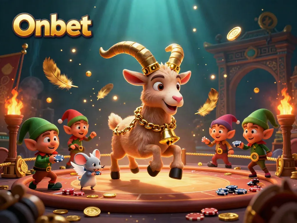 Onbet engages in thrilling gameplay with unique characters and exciting casino elements in this vibrant, colorful illustration.