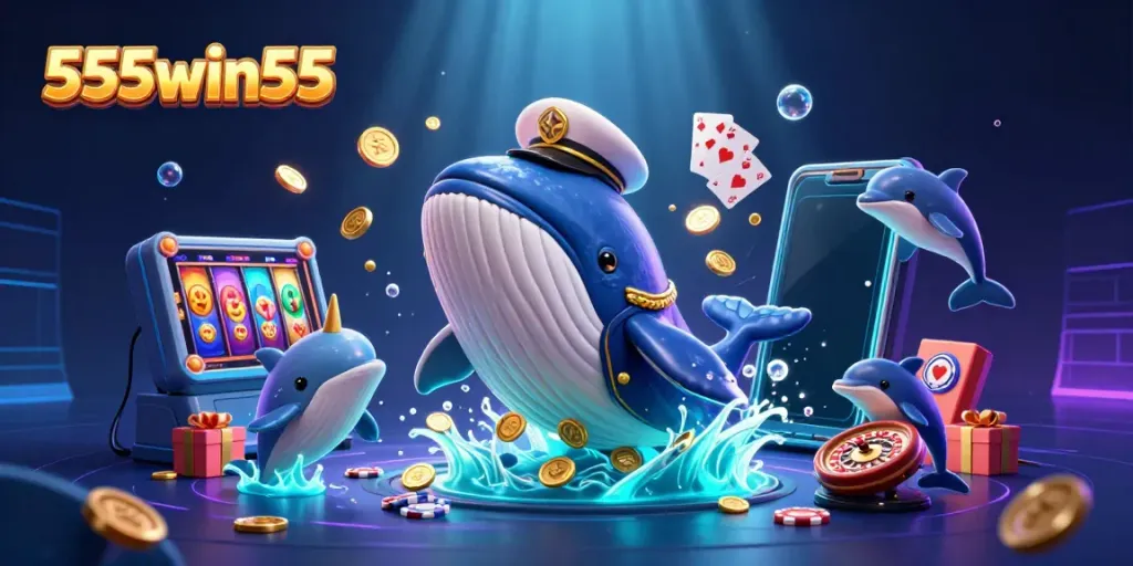 Experience the excitement of 555win55 with colorful casino elements and playful characters in vibrant underwater scene.