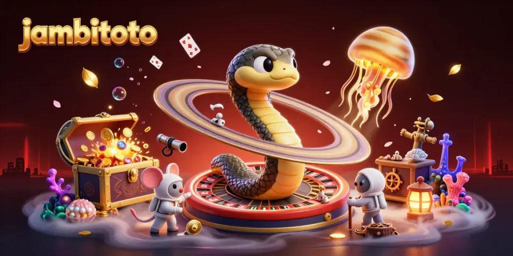 Jambitoto menyajikan permainan kasino dengan ilustrasi slot dan dealer luar angkasa.