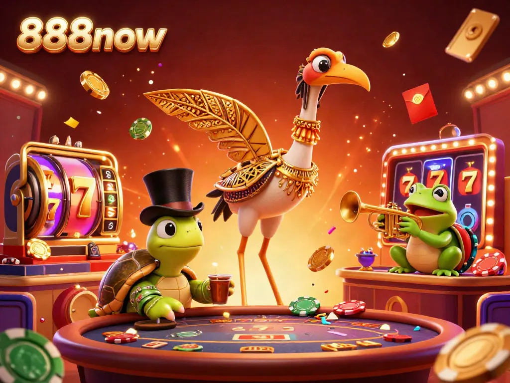Experience exciting jackpots and vibrant casino action at 888now with lively characters and dynamic elements.