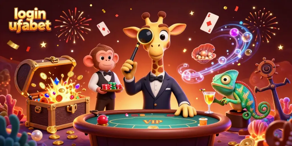 Experience thrilling action at login ufabet with a whimsical casino scene featuring fun characters and vibrant elements.