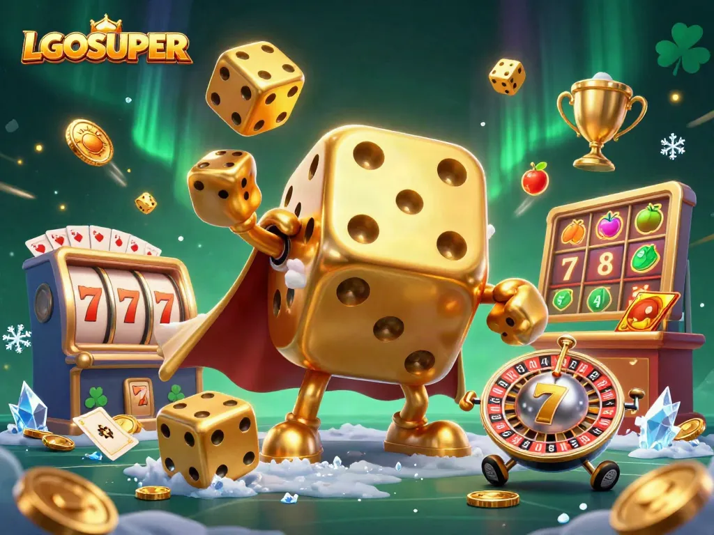 Engage with LGOSUPER and win big with dynamic slots action featuring a golden dice golem.