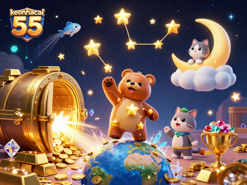 Engage with exciting gameplay in keonhacai 55, featuring vibrant 3D illustrations of casino elements.