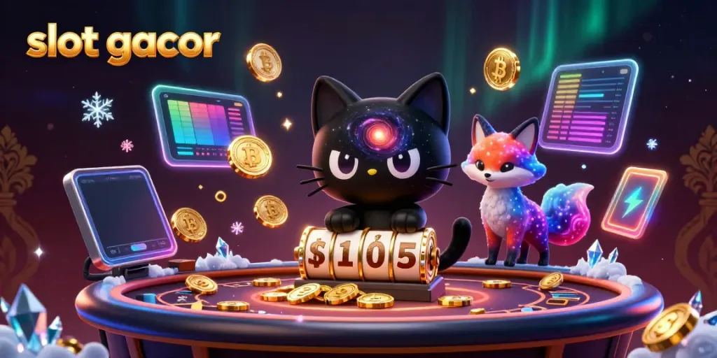 Experience thrilling gameplay in a captivating slot gacor cosmic casino scene with vibrant characters and glowing currencies.