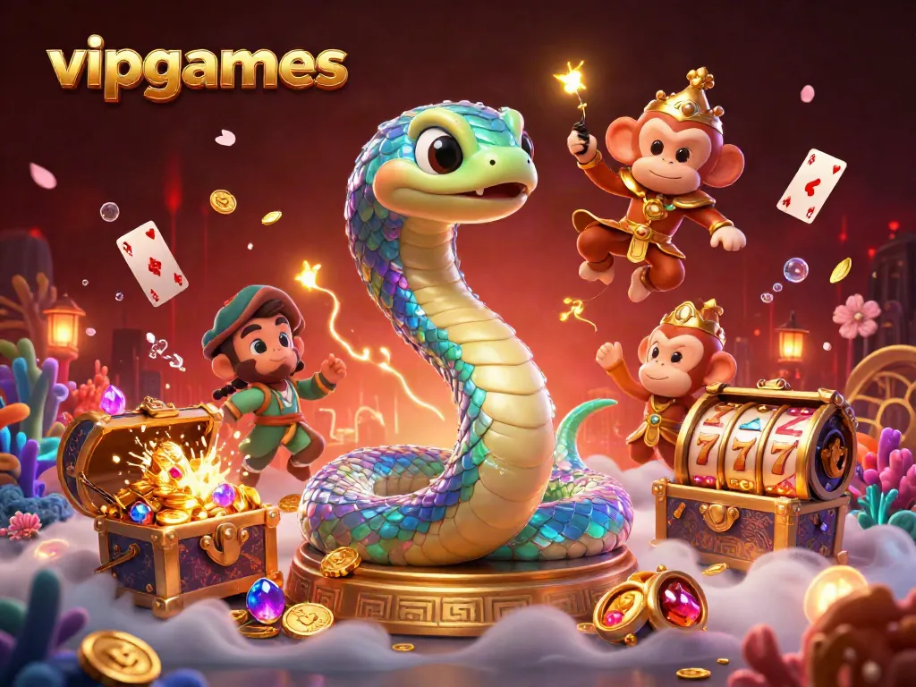 Experience thrilling gameplay with vipgames in a vibrant casino-themed illustration filled with action and excitement.
