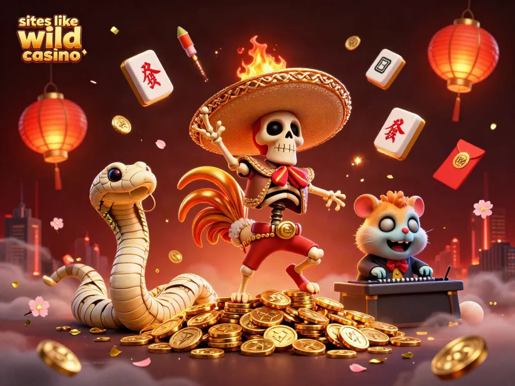 Experience winning thrills at sites like Wild Casino with vibrant characters celebrating on golden coins.