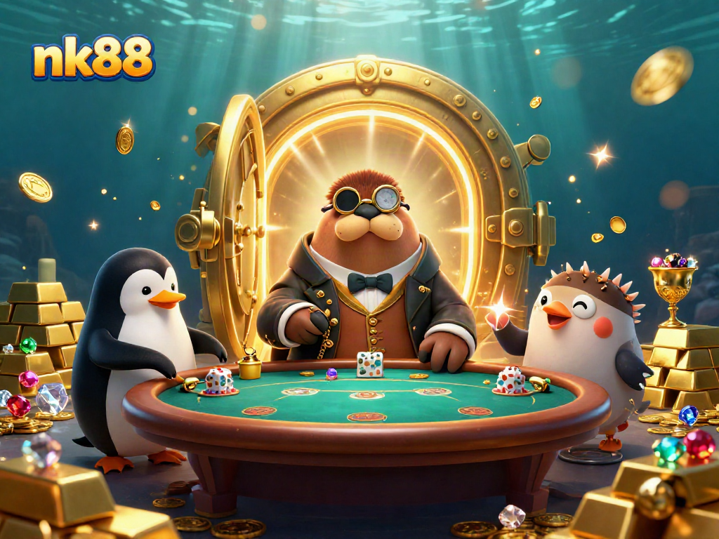 Play poker with nk88's animated characters at an underwater casino filled with treasures.