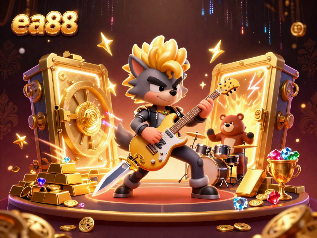 Experience exciting gameplay with ea88 as a rock star wolf performs in a lavish casino scene.