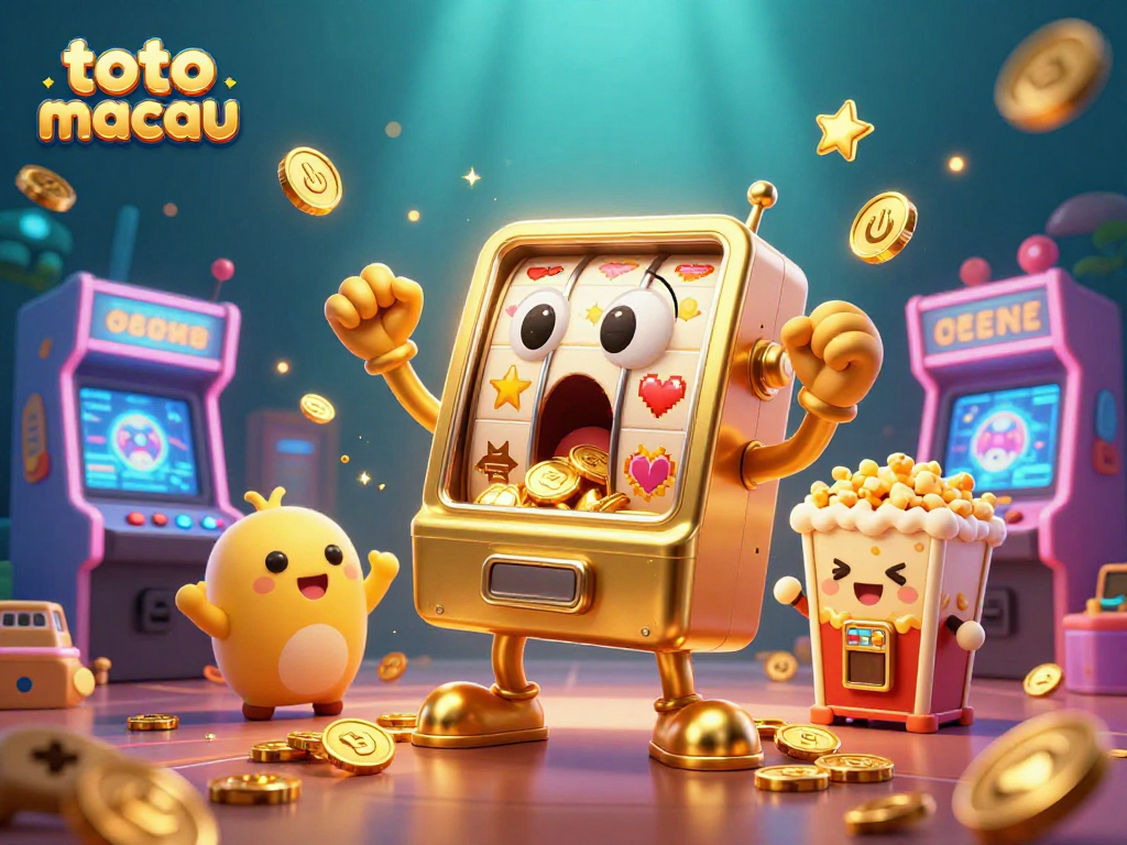 Menangkan jackpot toto macau saat mesin slot kartun beraksi dengan koin berjatuhan.