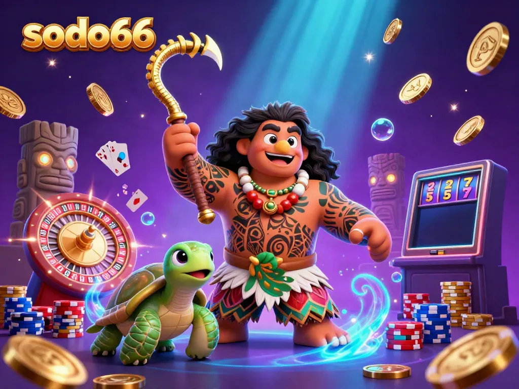 Join the excitement at sodo66 with vibrant casino elements and treasure in this stunning illustration.