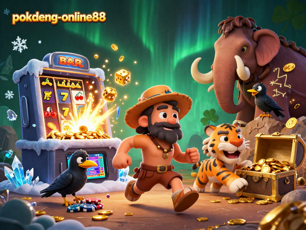 Experience the thrill of pokdeng-online88 with a vibrant 3D casino scene featuring dynamic characters and exciting gaming elements.
