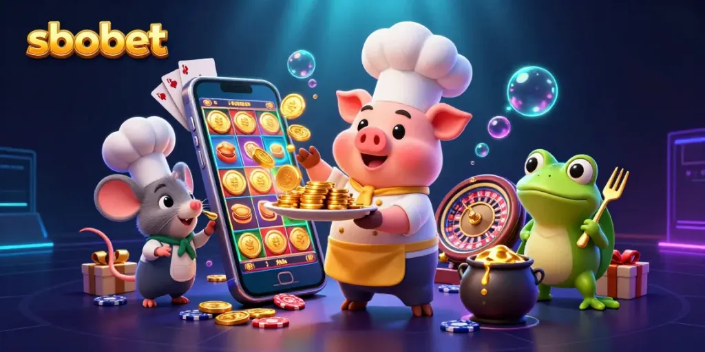 Sbet offers exciting mobile gaming adventures with slots and gold elements in a vibrant setting