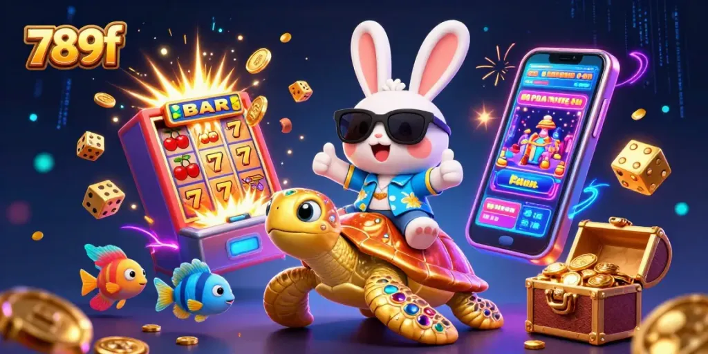 Engaging scene of 789f gaming platform showcasing vibrant casino action with lucky rabbit and sea turtle.