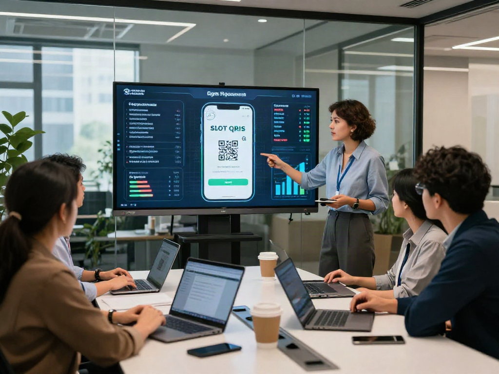 Understanding slot qris in a modern office showcasing digital payment solutions with colleagues.