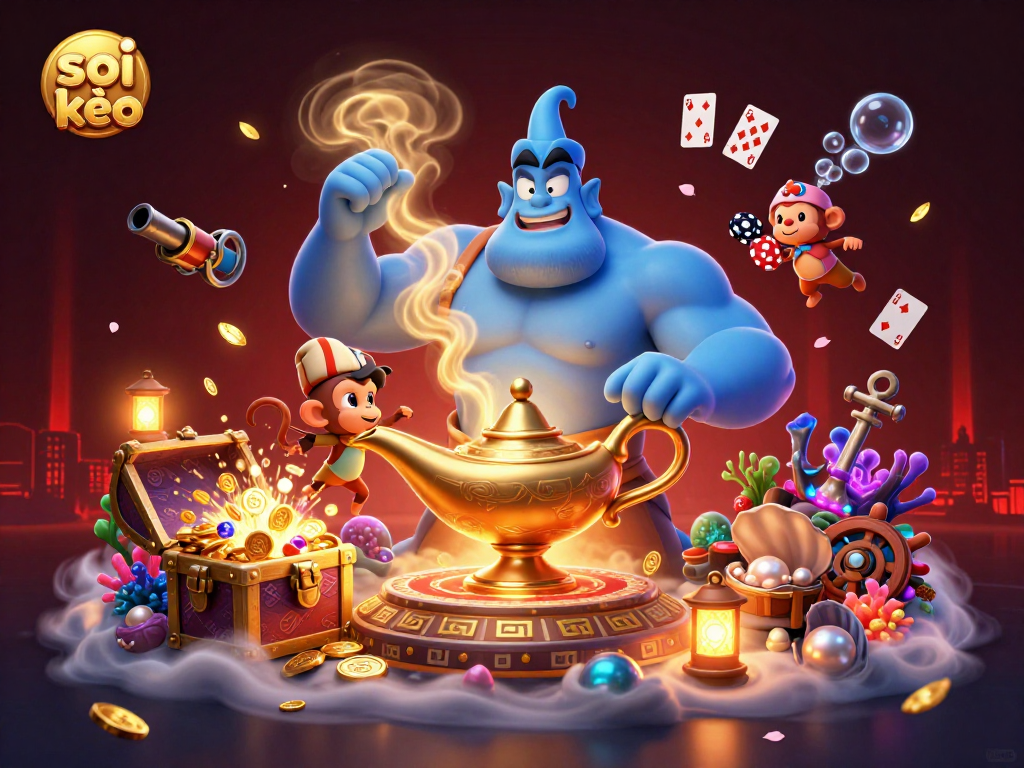 Engage in soi kèo strategies with a vibrant 3D casino scene filled with excitement and treasures.